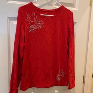 Red Christmas Snowflake Long Sleeve Tee L Sequin